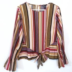 ROBERT LOUIS striped bell sleeves front bow blouse Size Medium